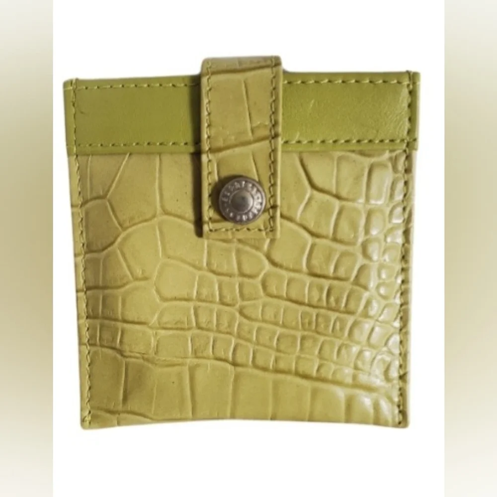 Express Lime Green Leather Mini Pocket Round Makeup Mirror And Square Case
